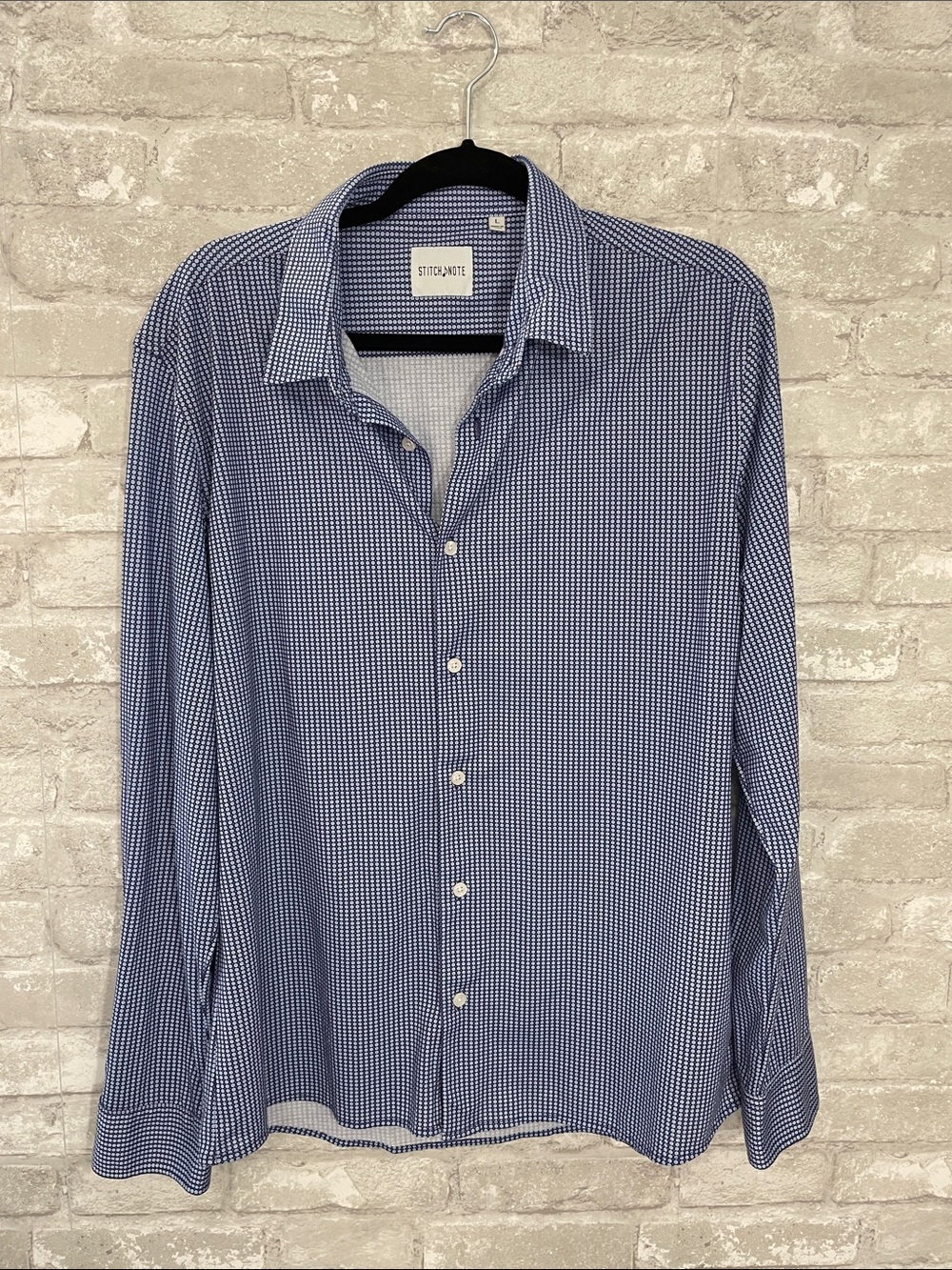 Stitch Note Blue Micro-Check Men's Button-Up Shirt